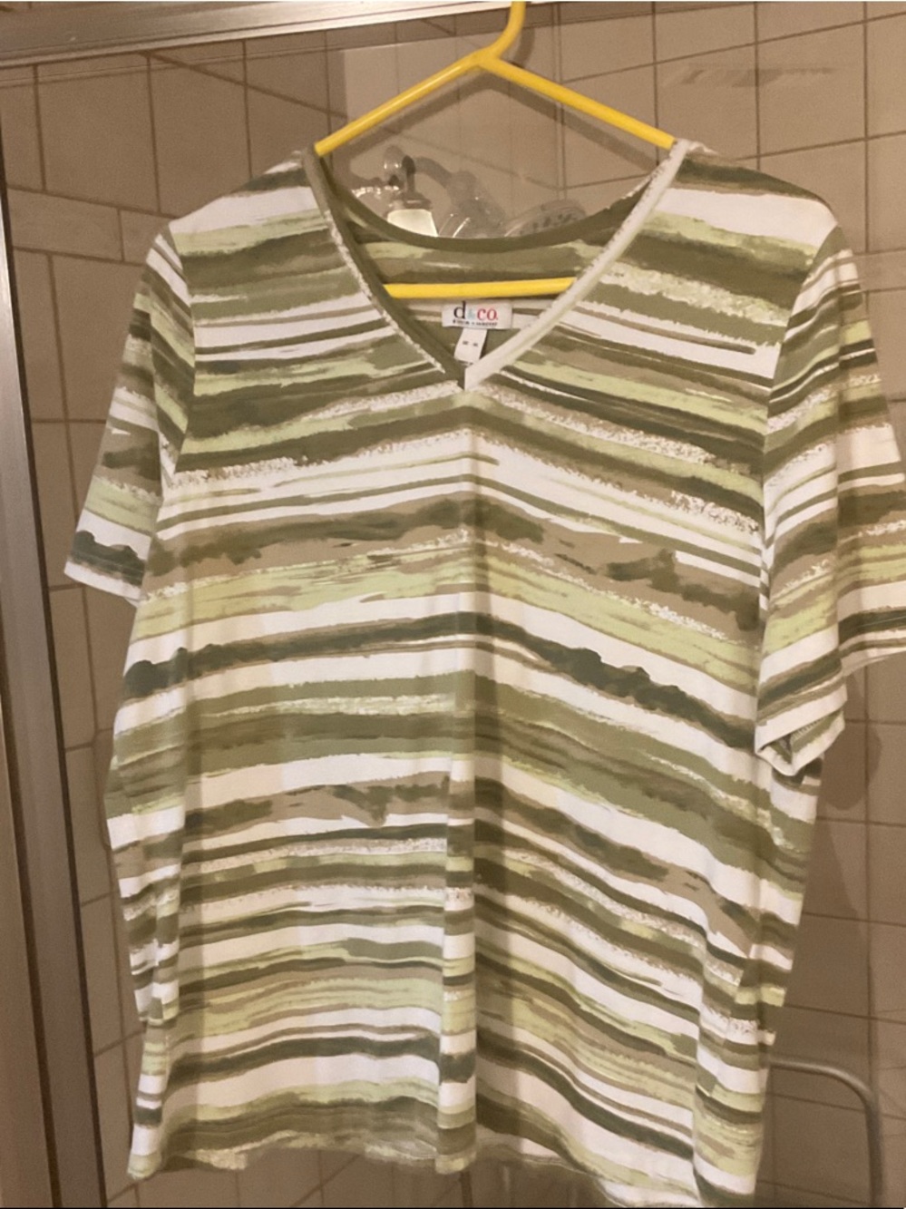 d.co Olive Stripe V-Neck Short Sleeve Tee